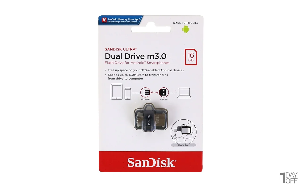 فلش مموری سن دیسک مدل Ultra Dual Drive M3.0 ظرفیت 16 گیگابایت